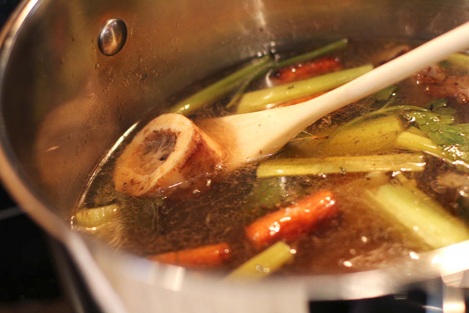 simmering beef broth