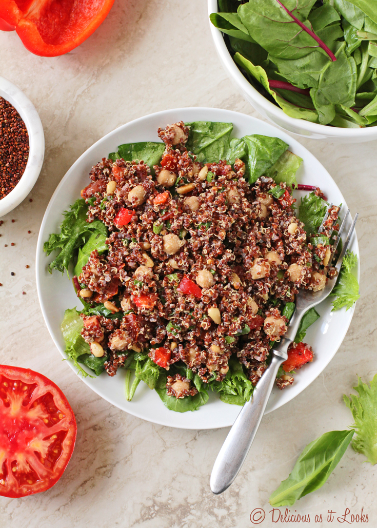 Low-FODMAP Scarlet Quinoa Salad with Chickpeas & Tahini Dressing
