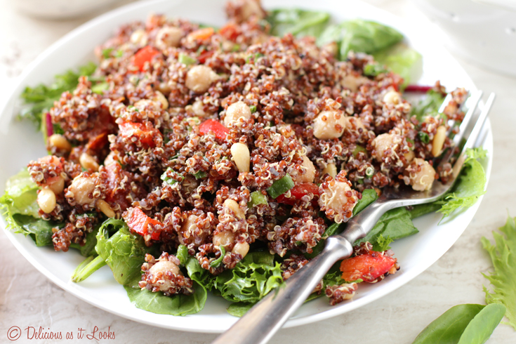 Low-FODMAP Scarlet Quinoa Salad with Chickpeas & Tahini Dressing