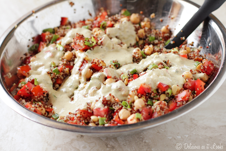 Low-FODMAP Scarlet Quinoa Salad with Chickpeas & Tahini Dressing