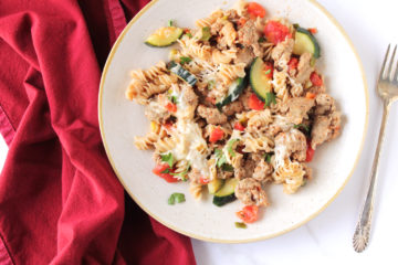 Low FODMAP Cheesy Sausage Zucchini Casserole