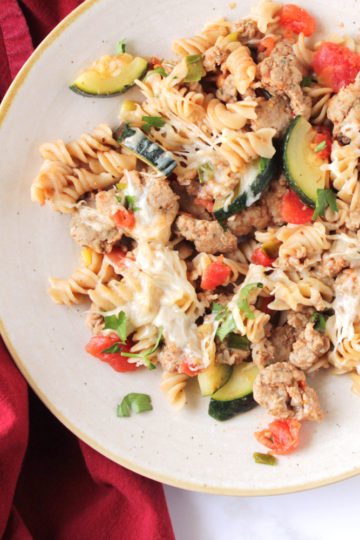 Low FODMAP Cheesy Sausage Zucchini Casserole
