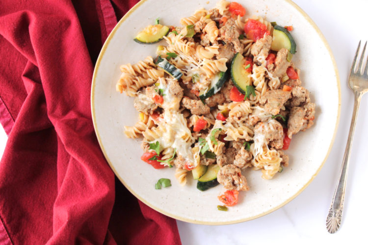 Low FODMAP Cheesy Sausage Zucchini Casserole
