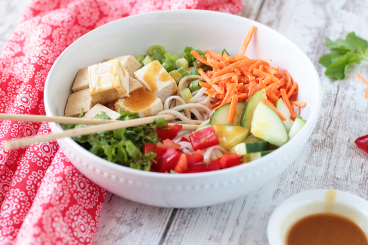 Low-FODMAP Spring Roll Bowl with Tahini Maple Sauce