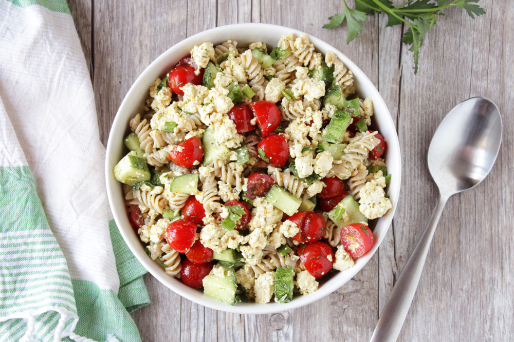 Cucumber Dill Pasta Salad with Tofu Feta (Low FODMAP, Vegan, Gluten-Free)