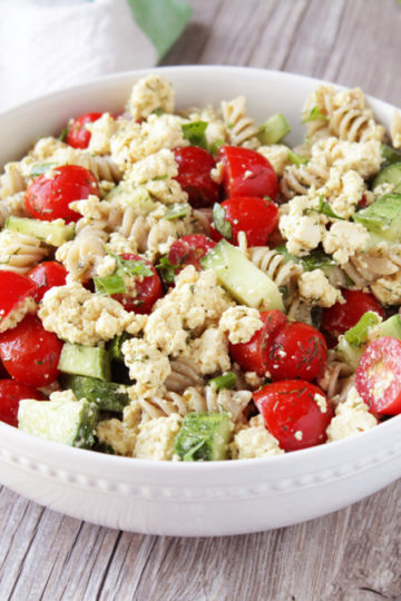 Cucumber Dill Pasta Salad with Tofu Feta (Low-FODMAP, Vegan, Gluten-Free)