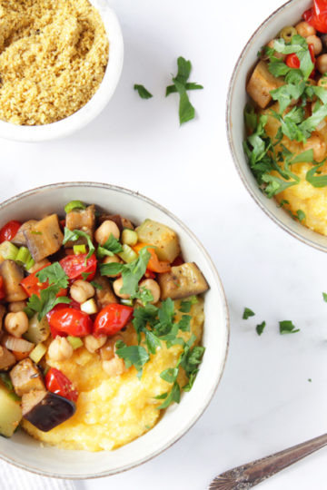 Ratatouille Polenta Bowl with Vegan Parmesan (Low-FODMAP, Vegan, Gluten-Free)