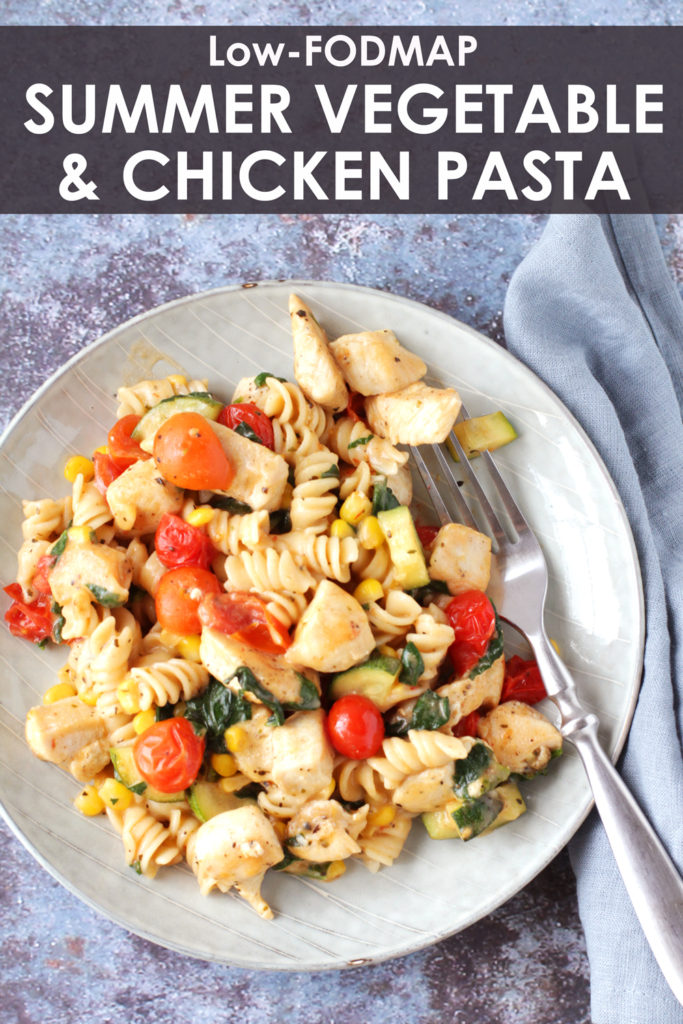 Low FODMAP Summer Vegetable & Chicken Pasta with a Creamy Parmesan Sauce