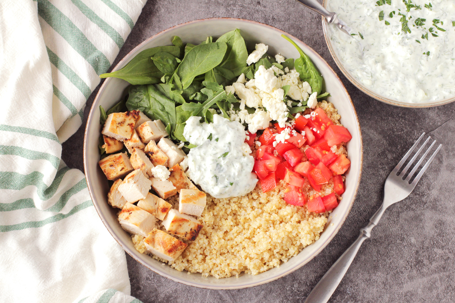 Low FODMAP Greek Chicken Quinoa Bowl