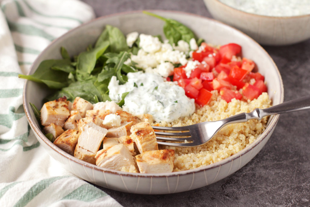 Low FODMAP Greek Chicken Quinoa Bowls