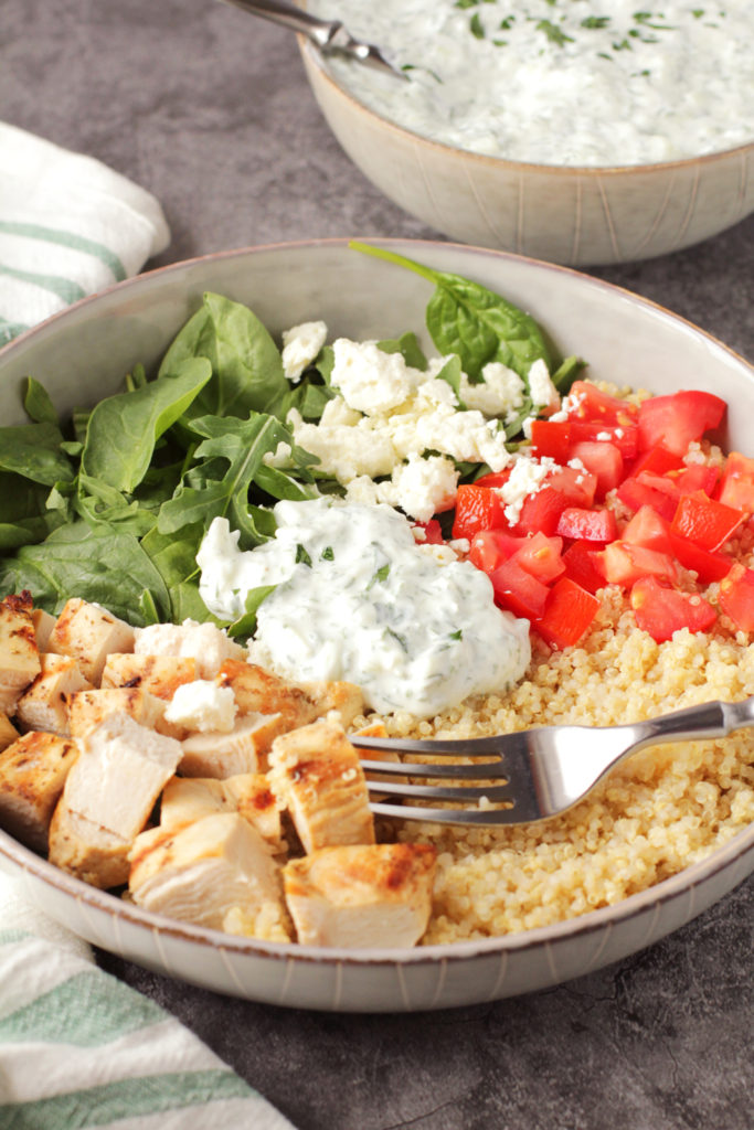 Low FODMAP Greek Chicken Quinoa Bowl