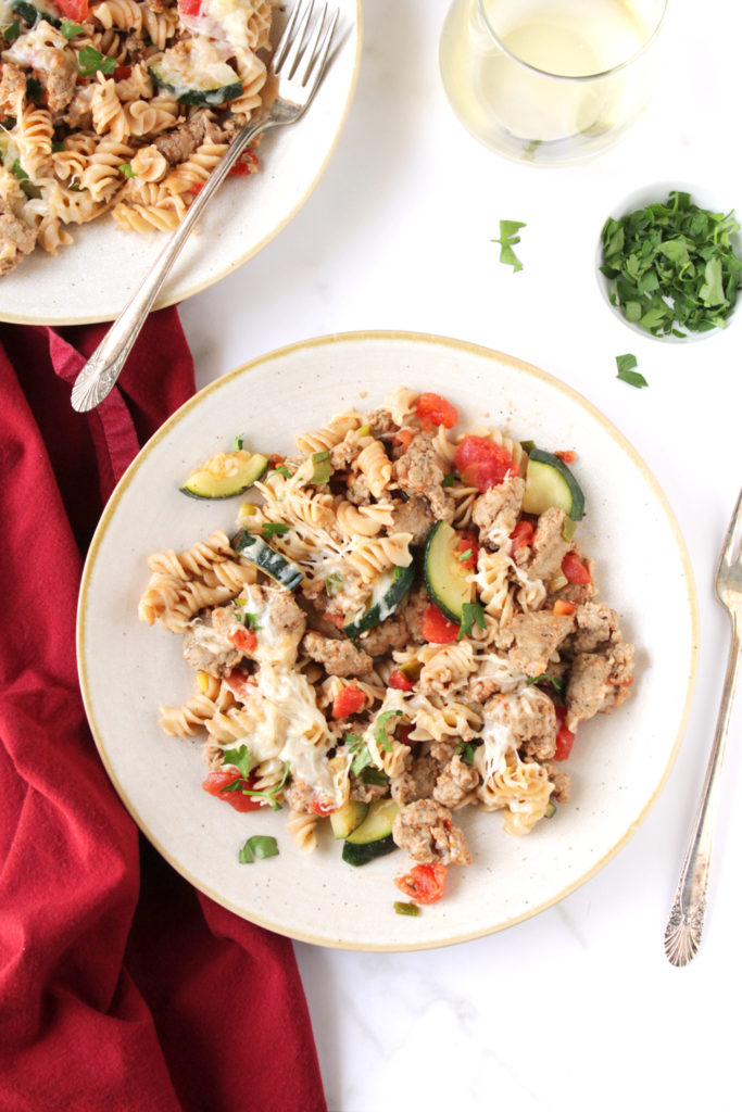 Low FODMAP Cheesy Sausage Zucchini Casserole